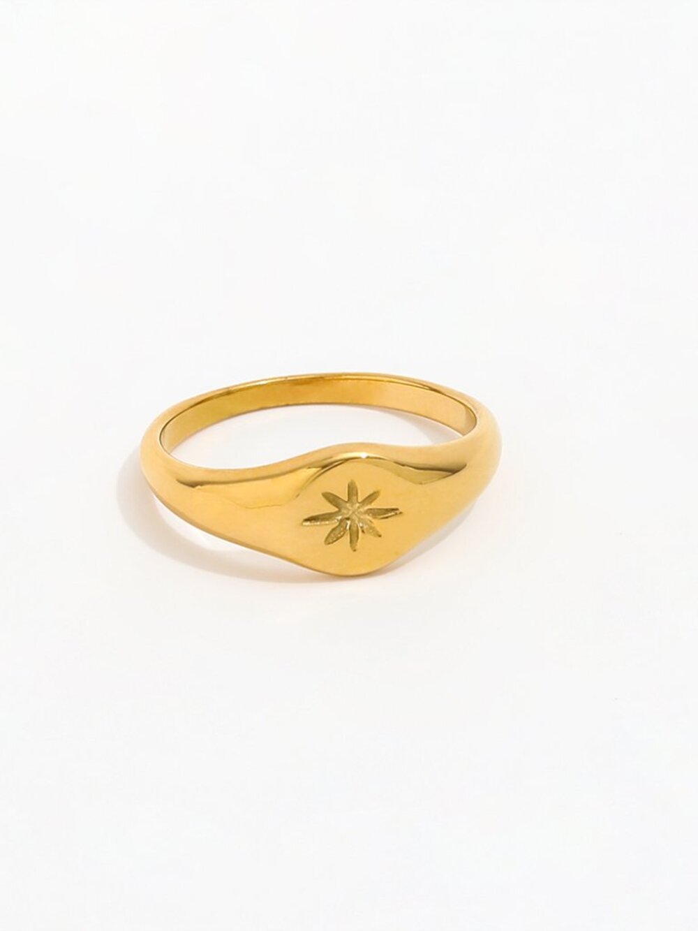 18K Gold Plated North Star Compass Ring Stainless Steel Ring for Women Dainty